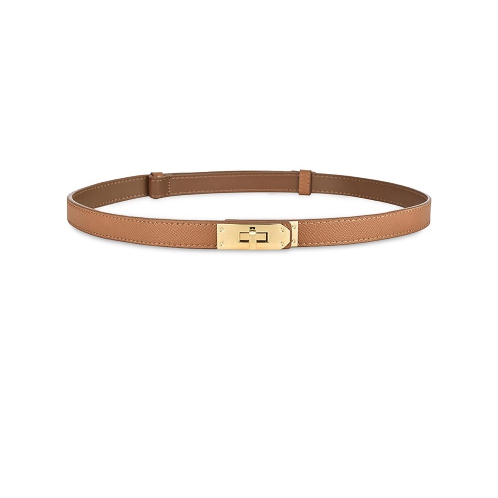 Tan and Gold Leather Belt with Minimalist Design